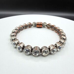 Plunder Silver Tone Clear Rhinestone Bracelet Magnetic Clasp Statement Y2K Glam